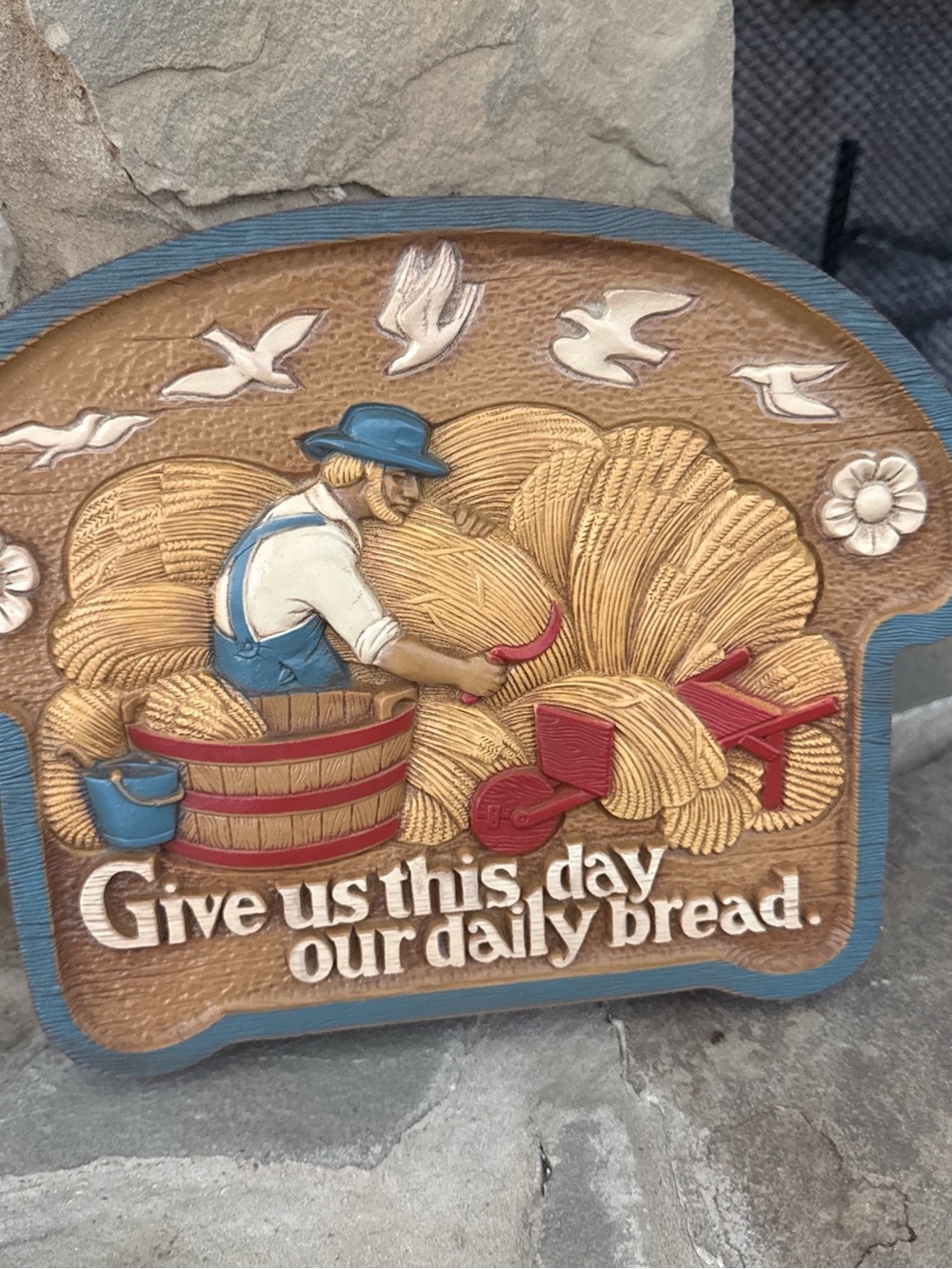 1986 Burwood Give Us This Day Our Daily Bread Wall Plaque - Blue, Red